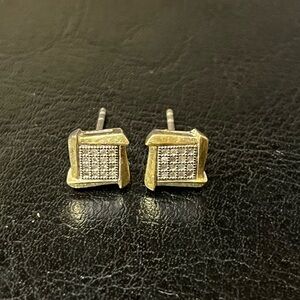 Men’s square stud 18k Gold Over .925 Silver with 1/10 cttw. Genuine Diamonds